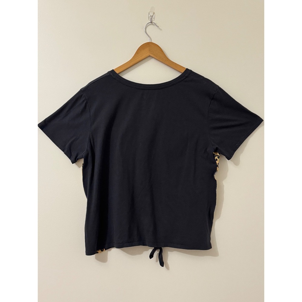 MTV Leopard Logo Tie Front Graphic Tee Black Side Panel Top 2XL Y2K Style - Picture 5 of 7